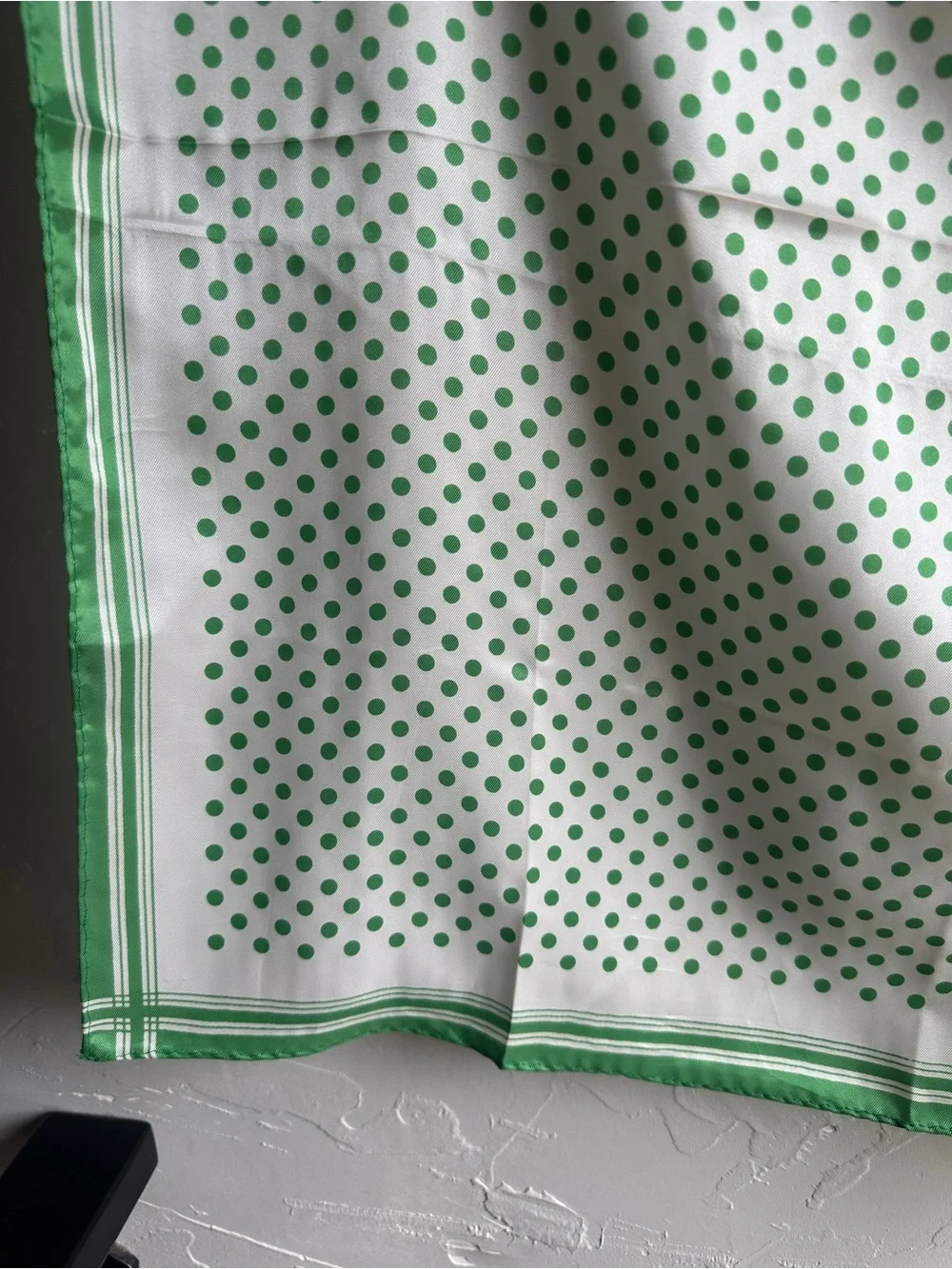 Green White Polka Dot Square Scarf Retro Mod Parisian Cottagecore 23x24